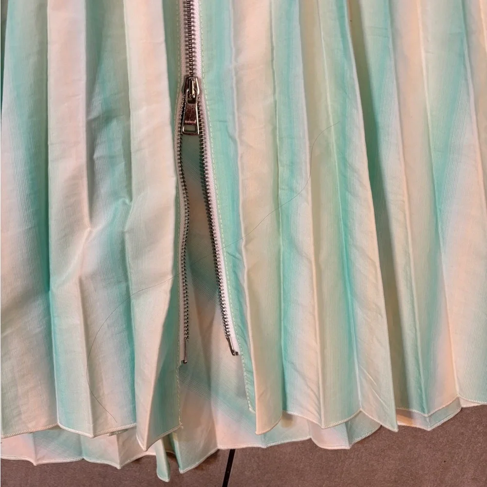 Beatrice B women’s Striped Mint Green pleated Maxi Skirt with side zipper - Picture 2 of 4